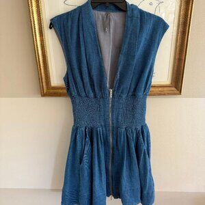 NWOT The Tommie  Smocked Front-Zip Shirt Dress: Mini Denim Edition size S
